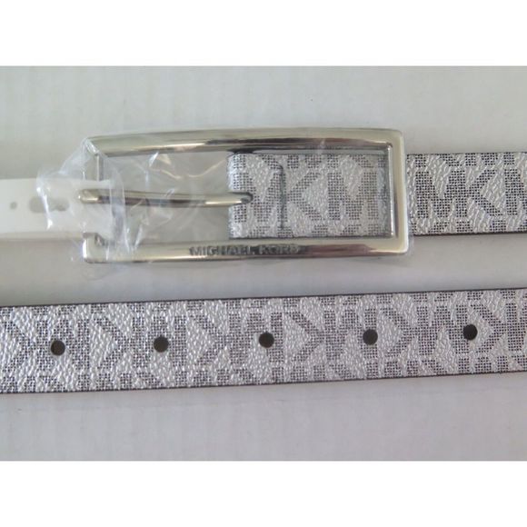 Michael Kors 556179C 040 Women's Sz L Silver Signature "MK" Logo Belt - Picture 9 of 9